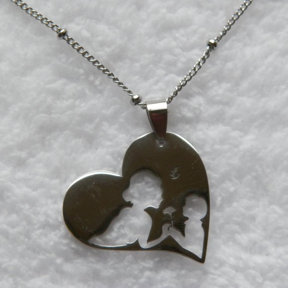 NEW Silver Cutout Heart Necklace Mother Child 20" Dandelion - Picture 3 of 4